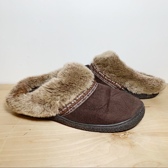 SmartZone Brown & Tan Faux Fur Slippers